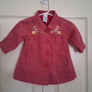 New Born Pink Pea Coat with Floral Details